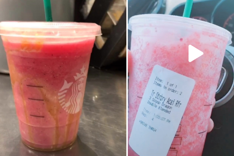 从左到右,Berry Caramel Frappuccino和TikTok饮料,只有Starbucks17万杯中两个