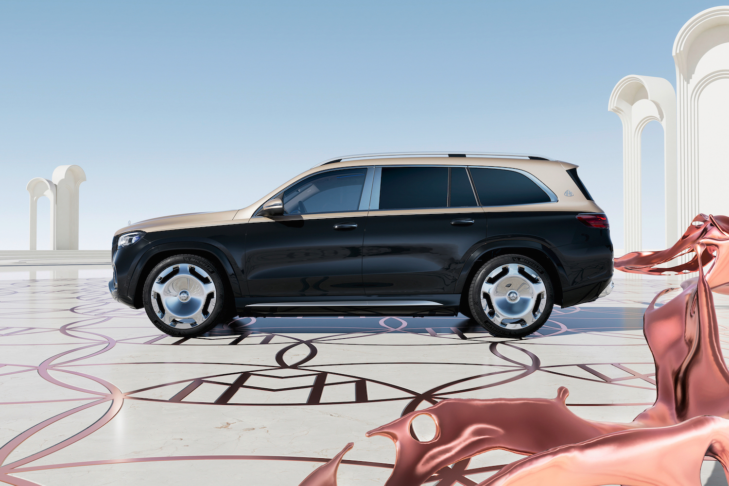 2024Mercedes-BenzGLS Maybach600侧侧侧剖面停在Maybach标识前